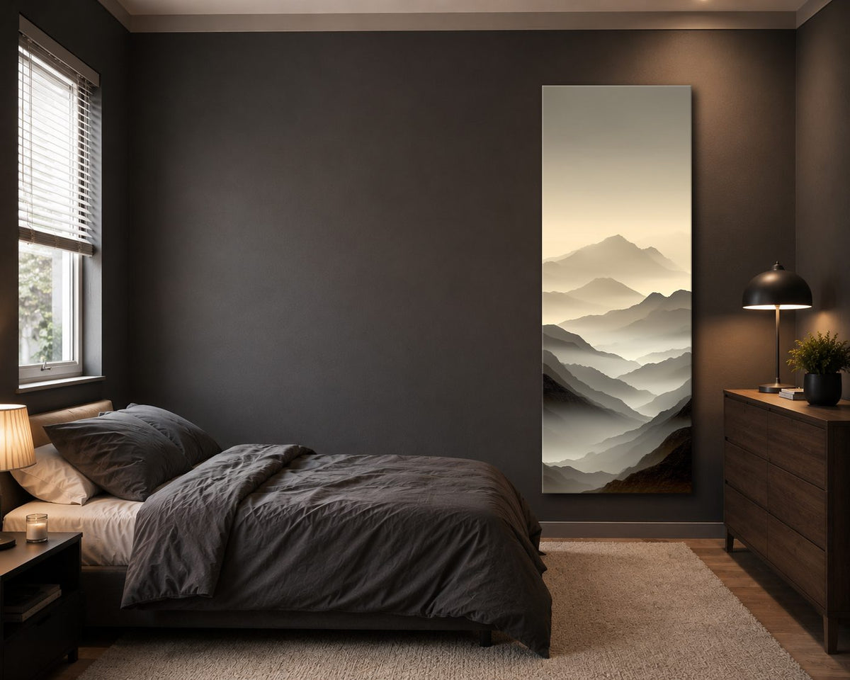 Misty Neutral Mountain Layers canvas wall art, unframed canvas