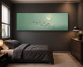 Moon and Flying Birds Mint Sky canvas wall art, unframed canvas