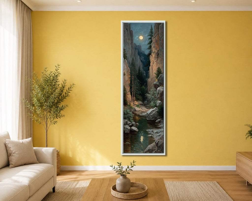 Moonlit Rocky Gorge canvas wall art, white floating frame