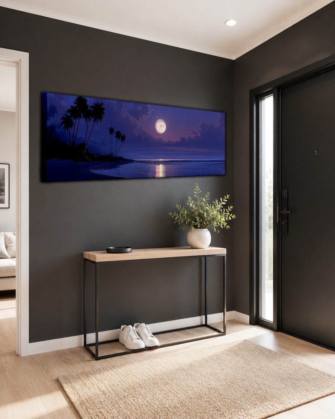 Moonlit Tropical Palm Beach canvas wall art, unframed canvas