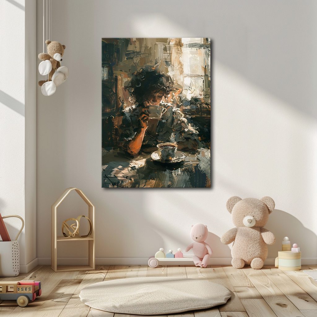Morning Coffee Impressionist Scene canvas wall art, unframed canvas