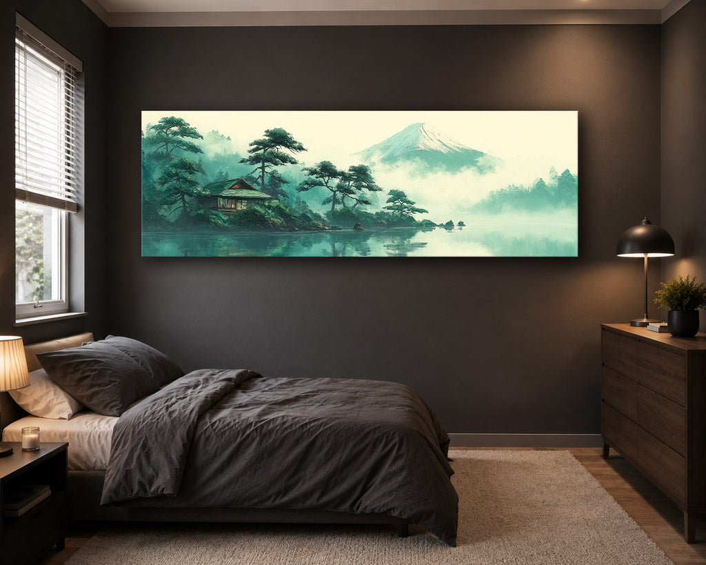 Mount Fuji Teal Japanese Landscape canvas wall art, unframed canvas
