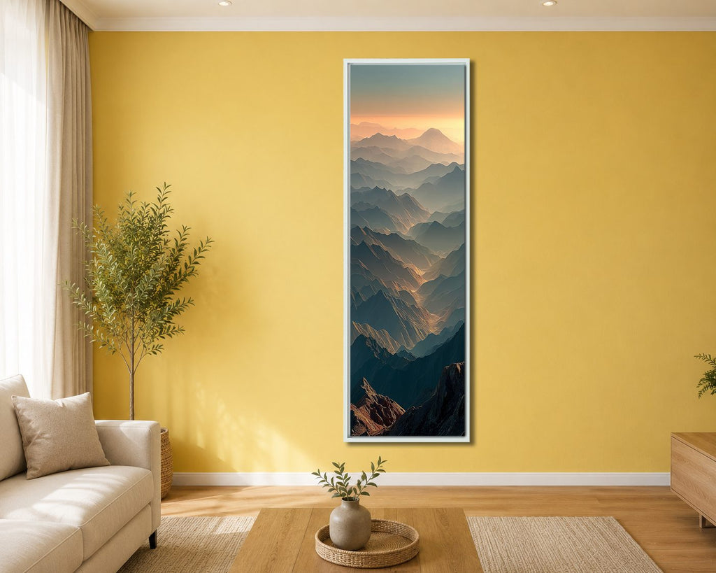 Mountain Ridges at Sunset canvas wall art, white floating frame