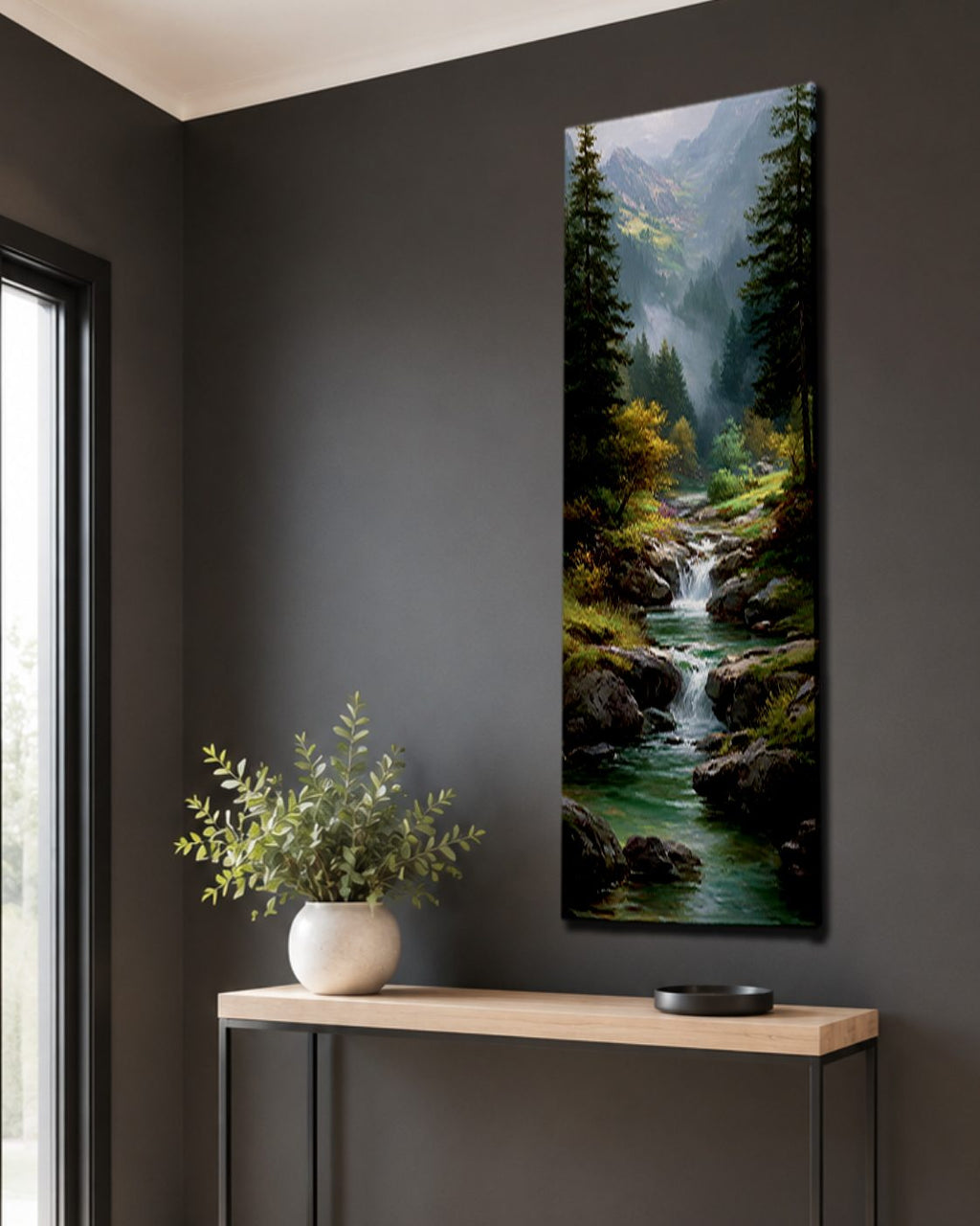 Mountain Waterfall Forest River canvas wall art, unframed canvas