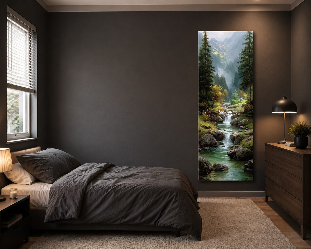 Mountain Waterfall Forest River canvas wall art, unframed canvas