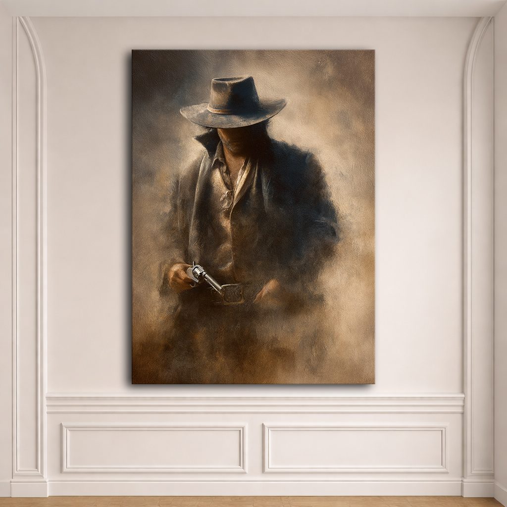 Mysterious Cowboy in Fedora canvas wall art, unframed canvas