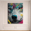 Neon Graffiti Wolf Portrait canvas wall art, unframed canvas