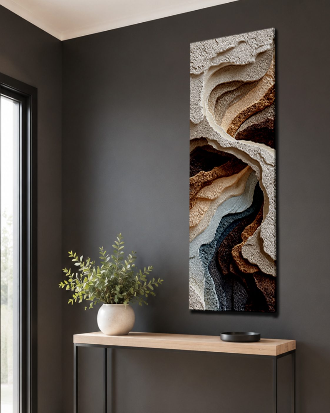 Neutral 3D Textured Layers Abstract canvas wall art, unframed canvas