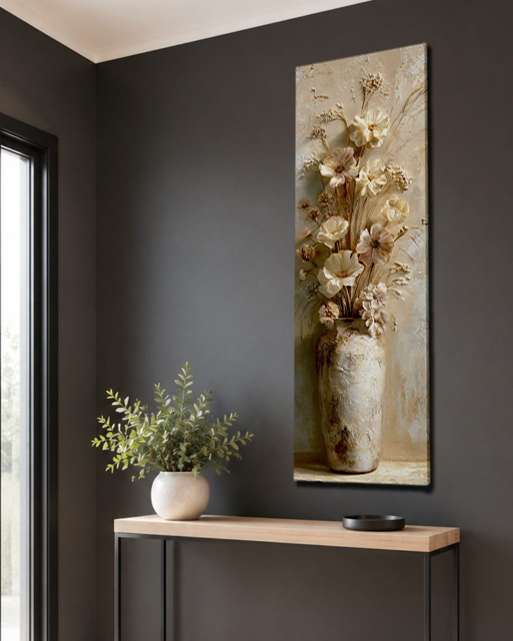 Neutral Flowers in Vase canvas wall art, unframed canvas