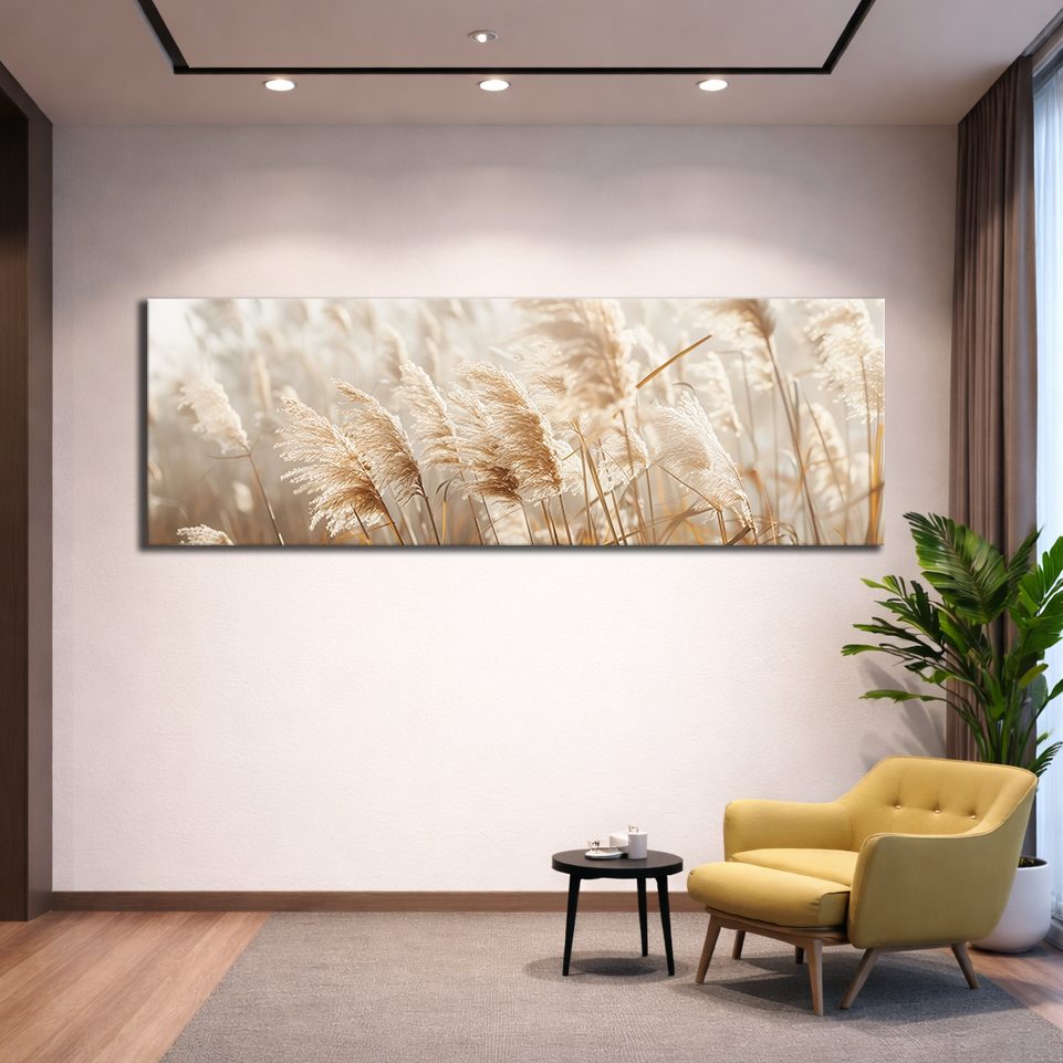 Neutral Pampas Grass Close-up canvas wall art, unframed canvas