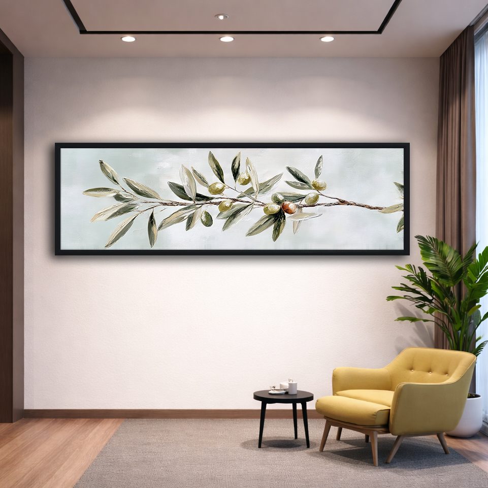 Olive Branch Botanical canvas wall art, black floating frame
