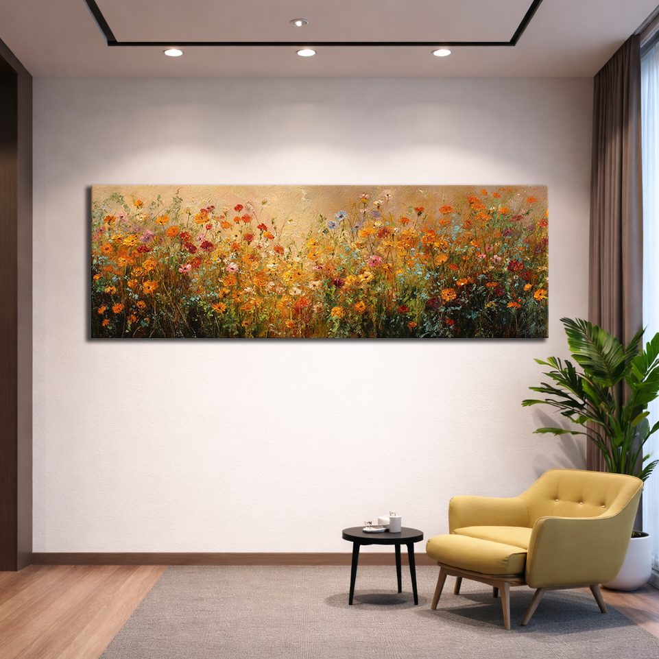 Orange Wildflower Meadow canvas wall art, unframed canvas