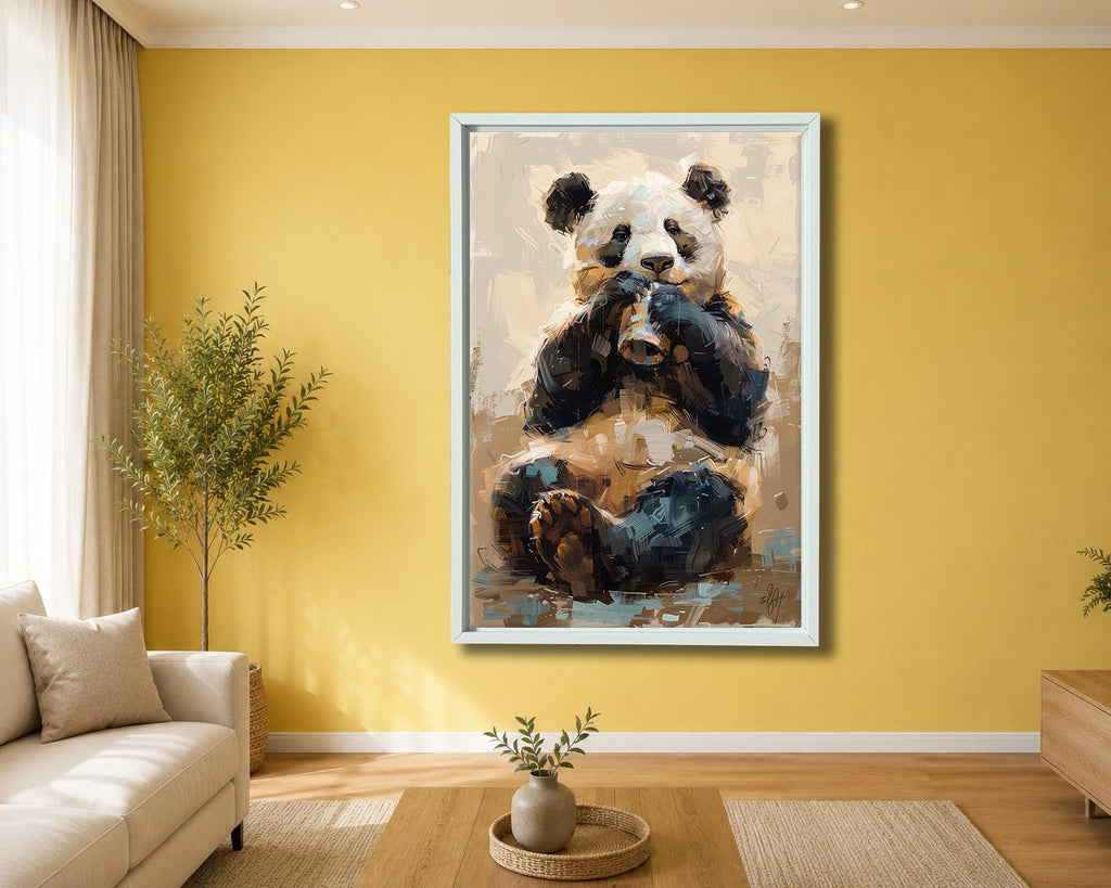 Panda Bear Painting canvas wall art, white floating frame