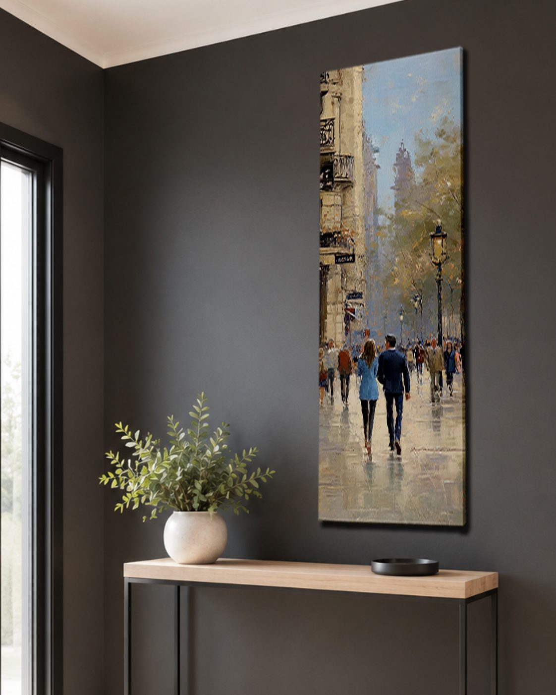 Paris Street Scene with Rain canvas wall art, unframed canvas