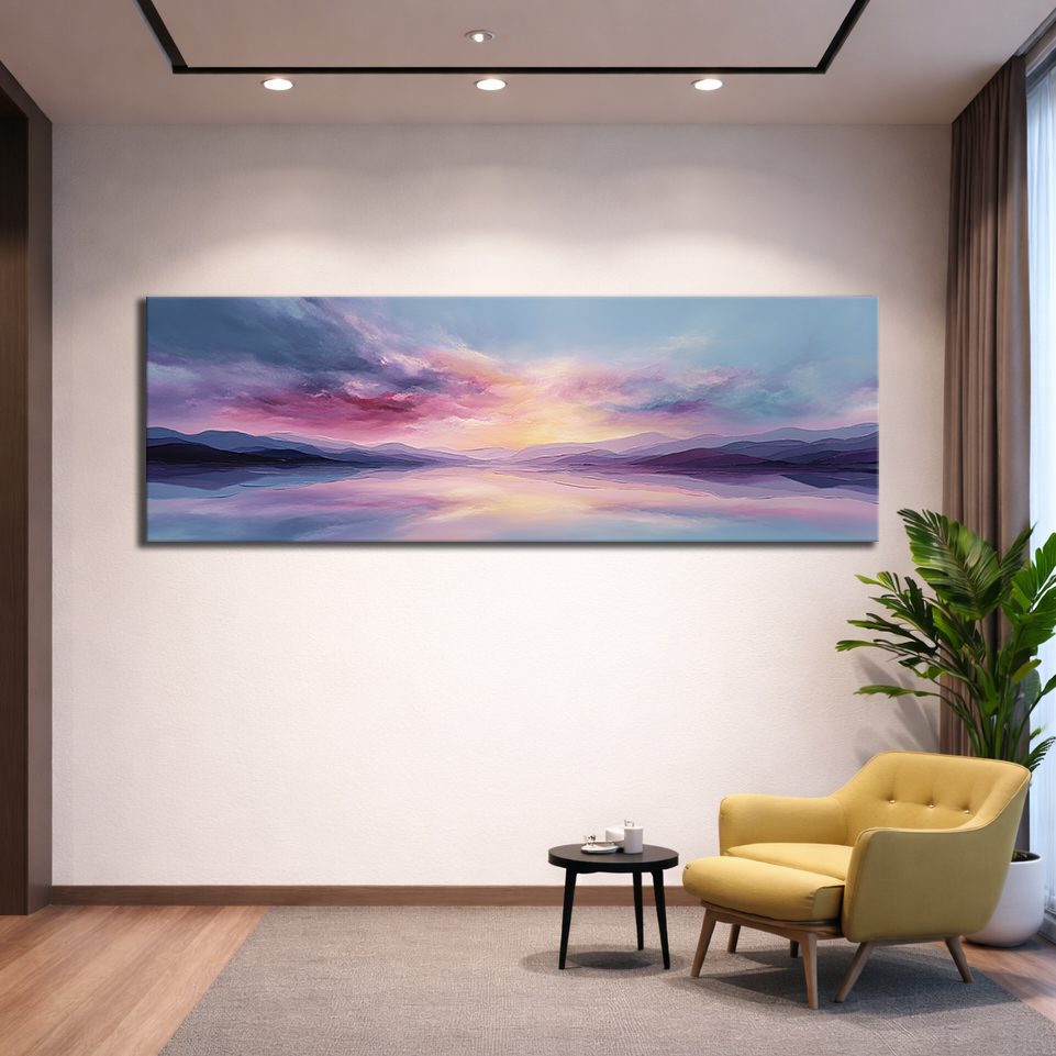 Pastel Purple Sunset Lake canvas wall art, unframed canvas