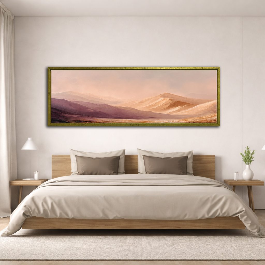 Peach Desert Sand Dunes canvas wall art, antique gold floating frame