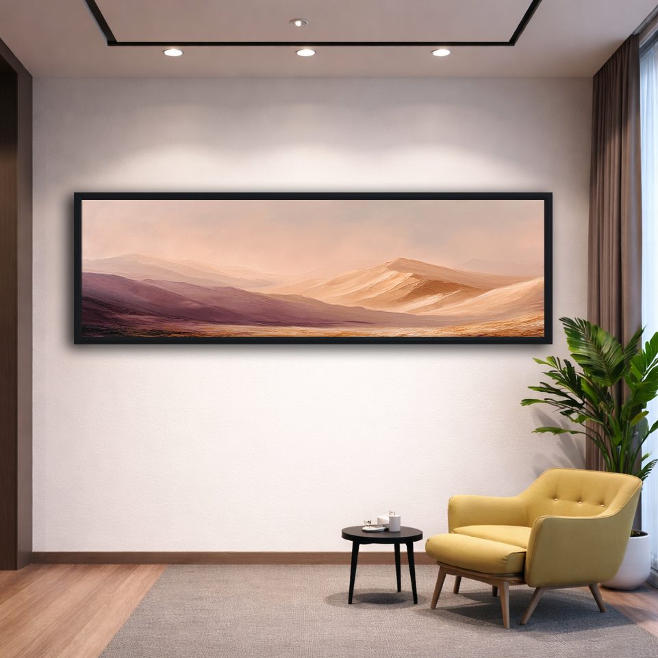 Peach Desert Sand Dunes canvas wall art, black floating frame