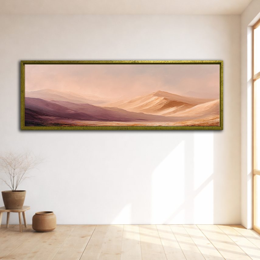 Peach Desert Sand Dunes canvas wall art, gold floating frame