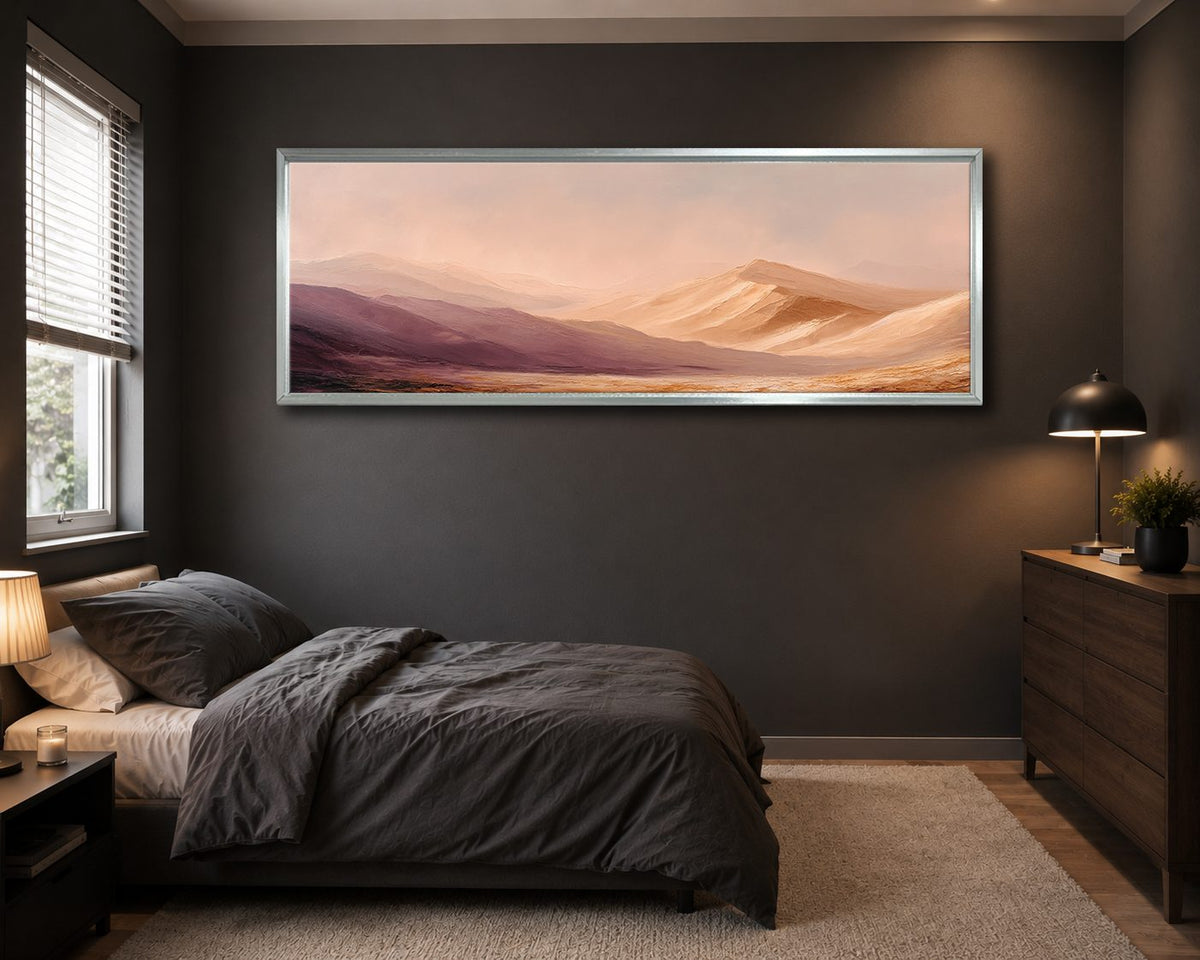 Peach Desert Sand Dunes canvas wall art, silver floating frame
