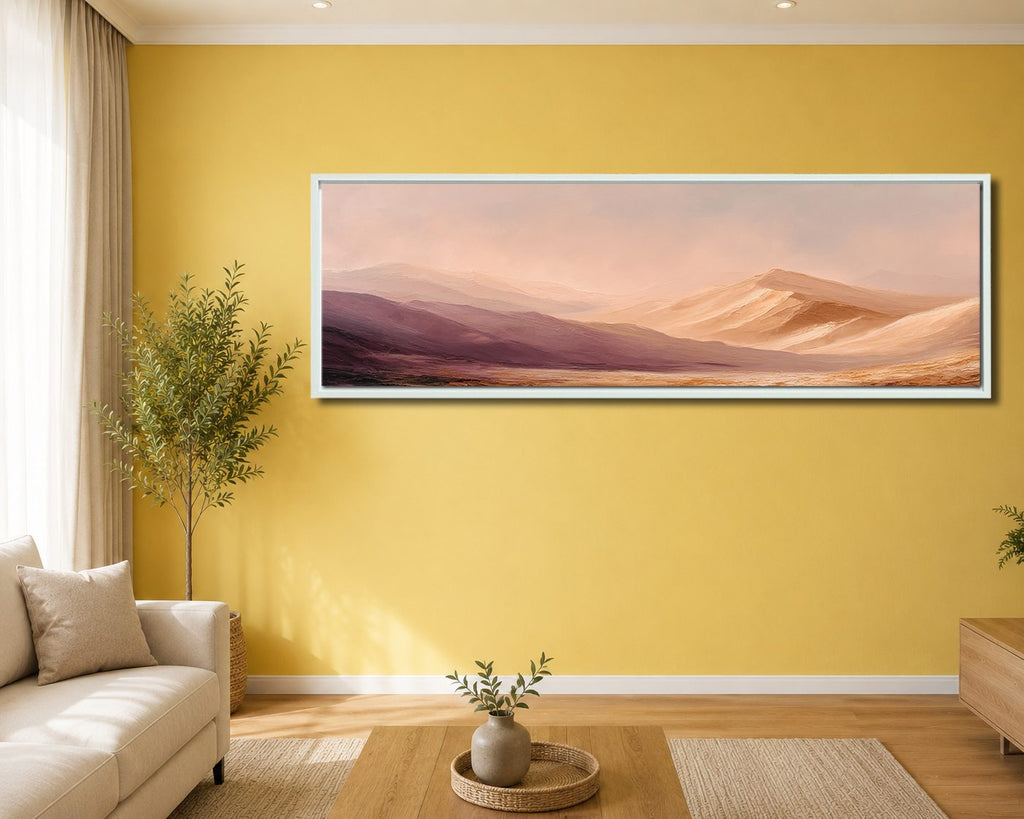 Peach Desert Sand Dunes canvas wall art, white floating frame