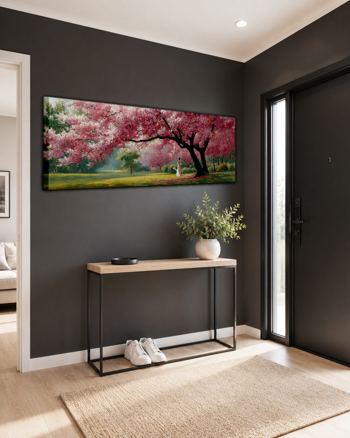 Pink Cherry Blossom Tree Park canvas wall art, unframed canvas