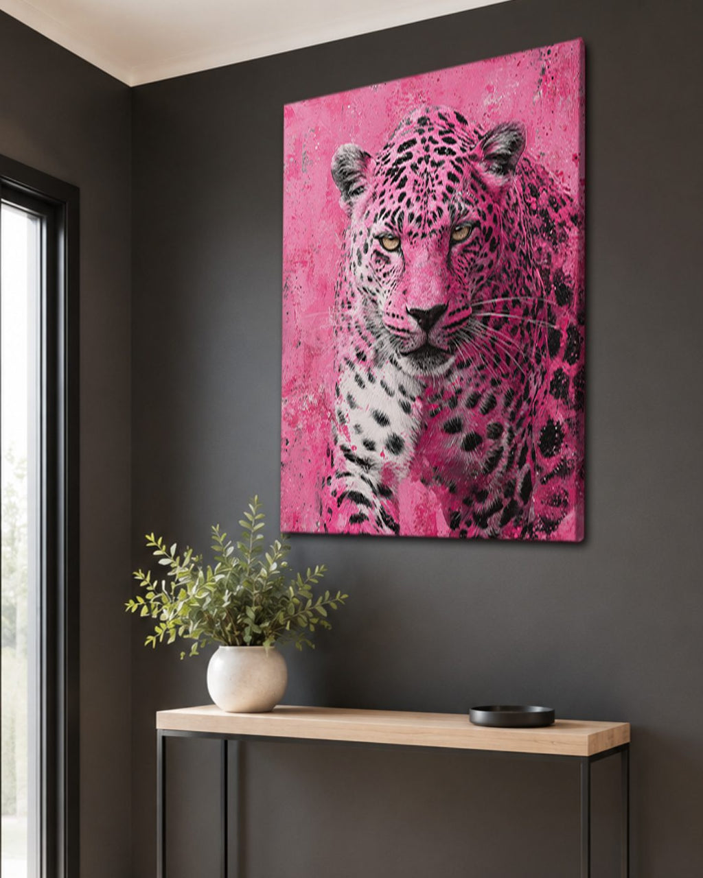 Pink Leopard Pop Art canvas wall art, unframed canvas