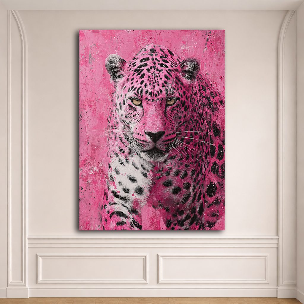 Pink Leopard Pop Art canvas wall art, unframed canvas