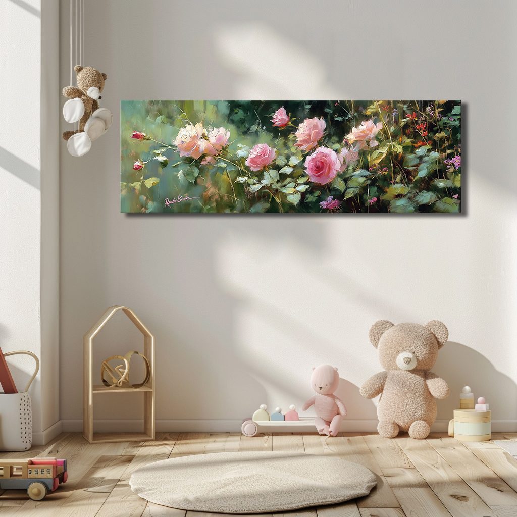 Pink Rose Garden canvas wall art, unframed canvas