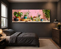 Pink Wall Potted Plants Still Life canvas wall art, unframed canvas