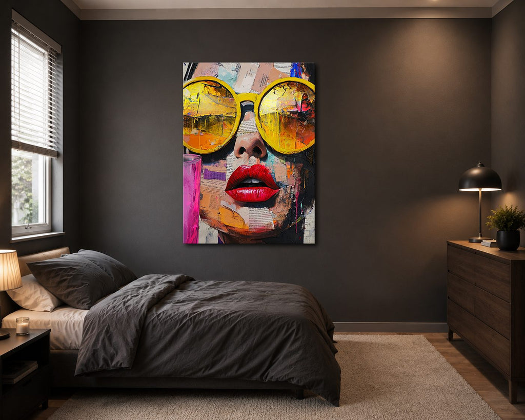 Pop Art Woman with Yellow Sunglasses canvas wall art, unframed canvas