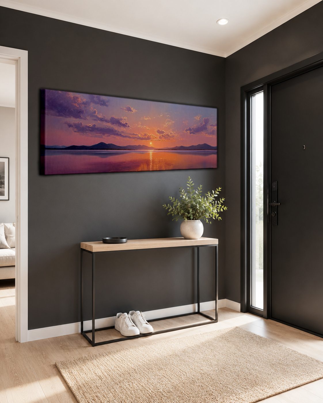 Purple Sunset over Calm Lake canvas wall art, unframed canvas