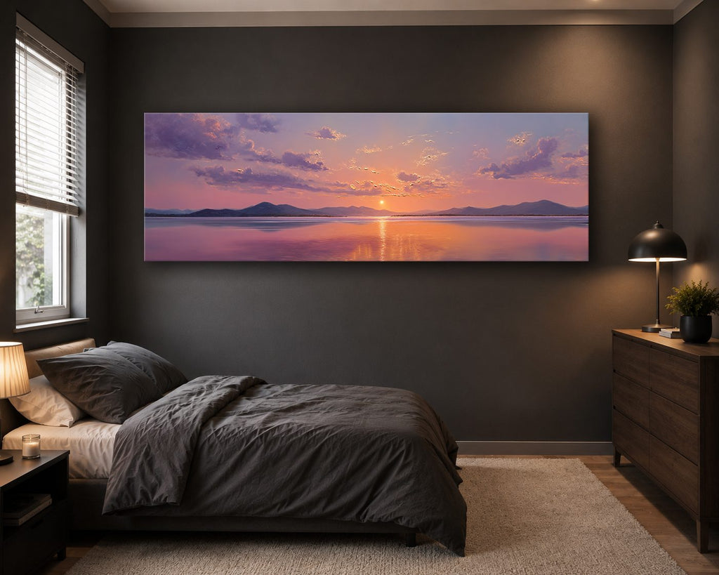 Purple Sunset over Calm Lake canvas wall art, unframed canvas