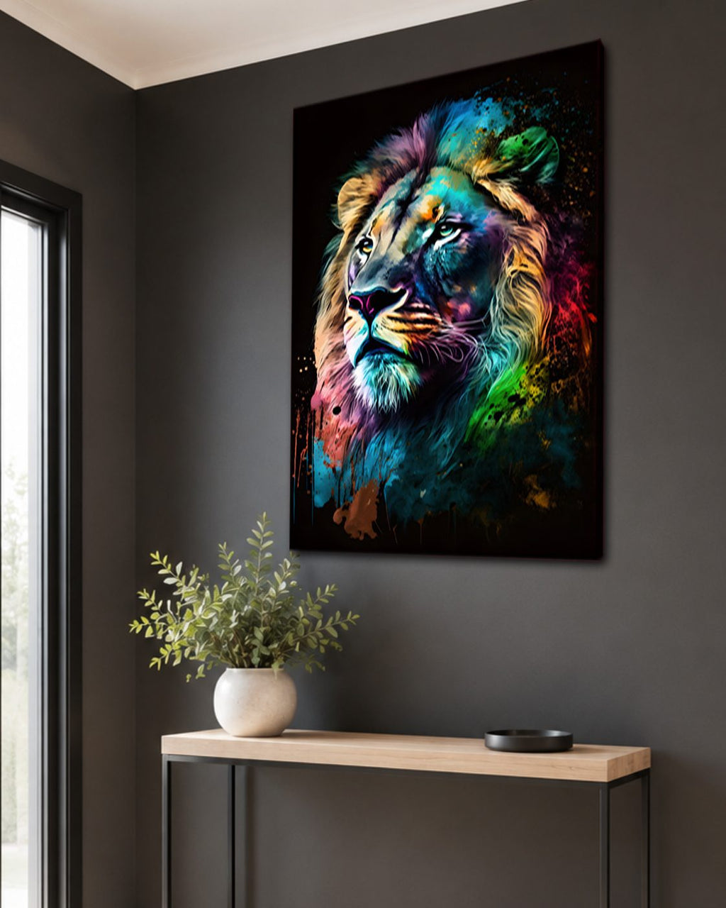 Rainbow Lion Portrait canvas wall art, unframed canvas