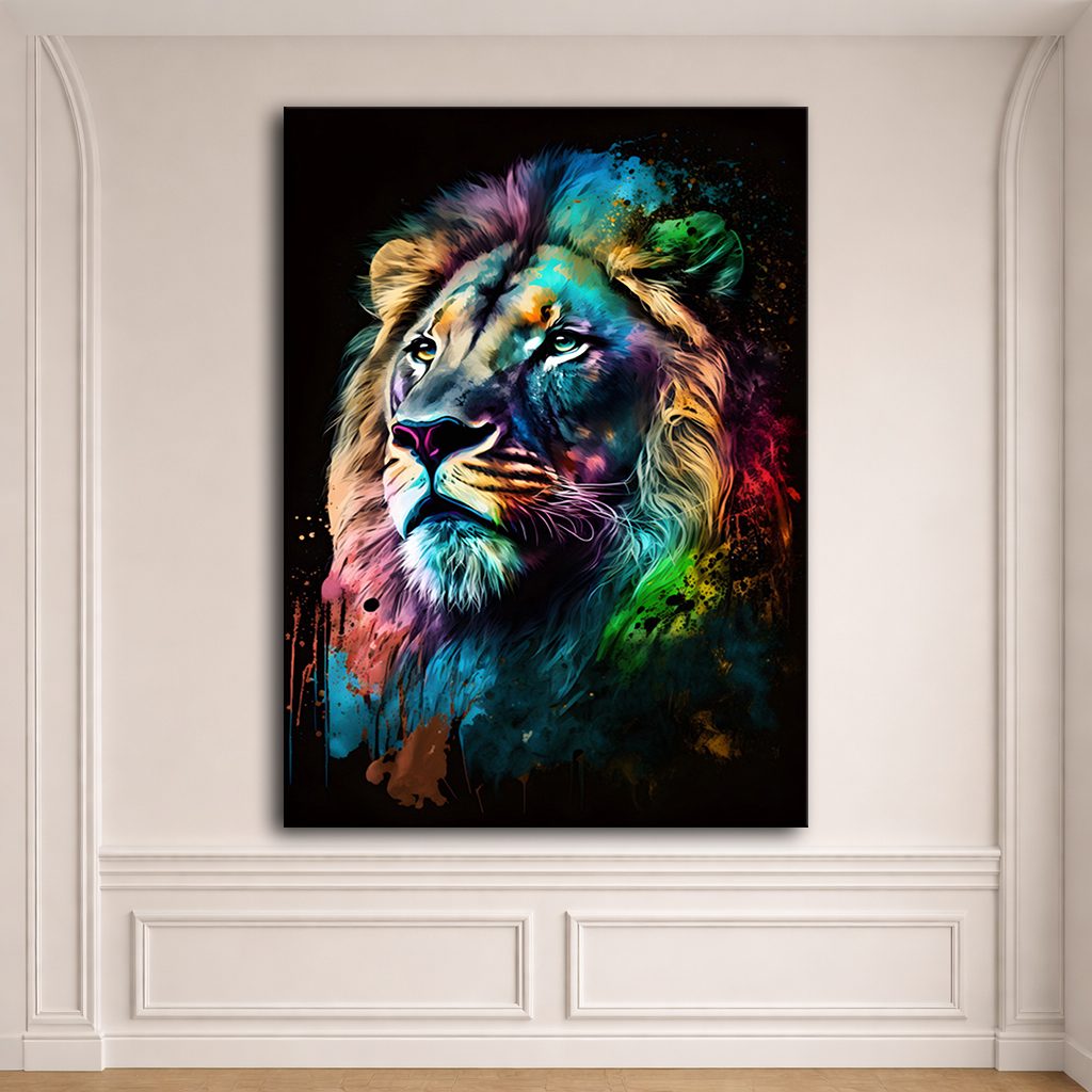 Rainbow Lion Portrait canvas wall art, unframed canvas