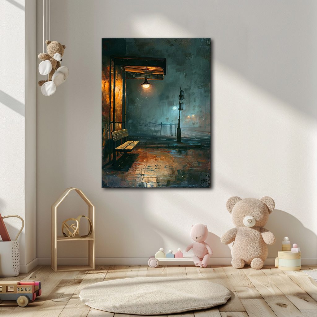 Rainy Night Lamp Post Street canvas wall art, unframed canvas