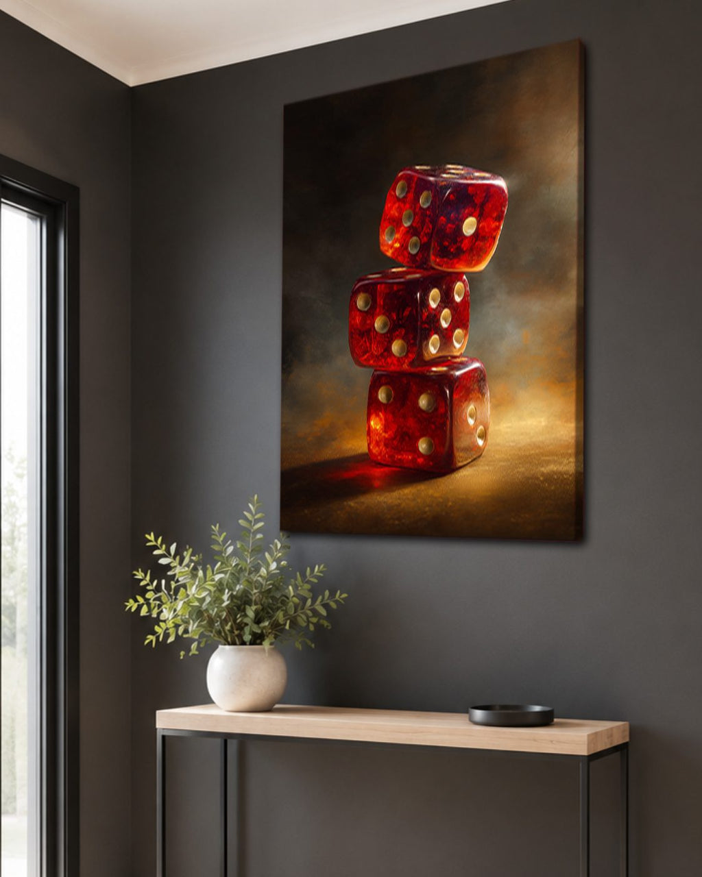 Red Dice Stack Still Life canvas wall art, unframed canvas