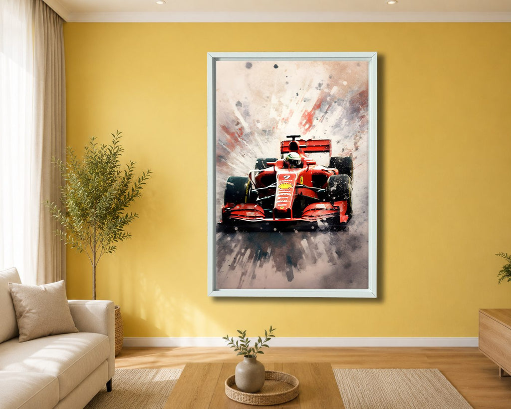 Red Formula Racing Car canvas wall art, white floating frame