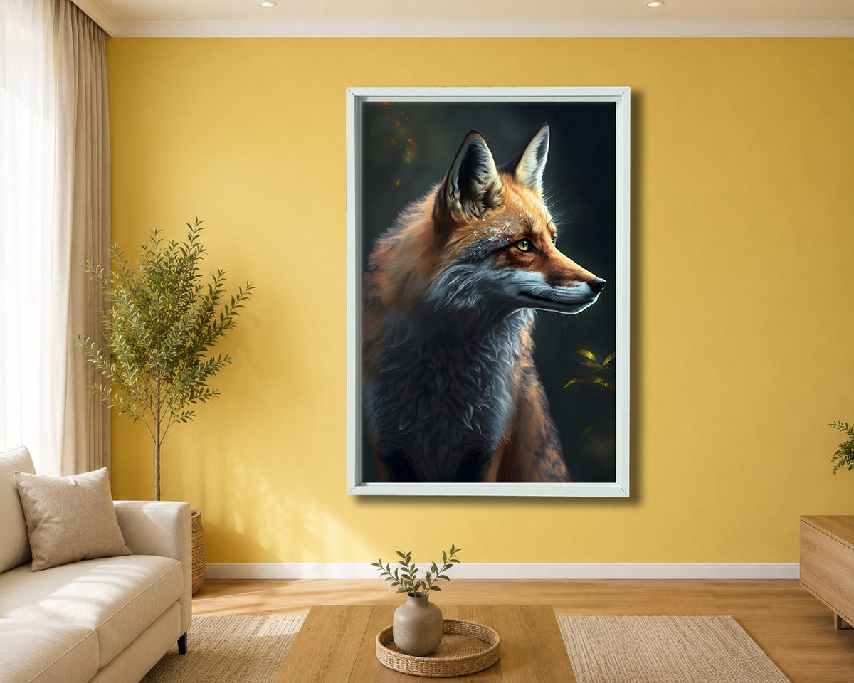 Red Fox Portrait canvas wall art, white floating frame