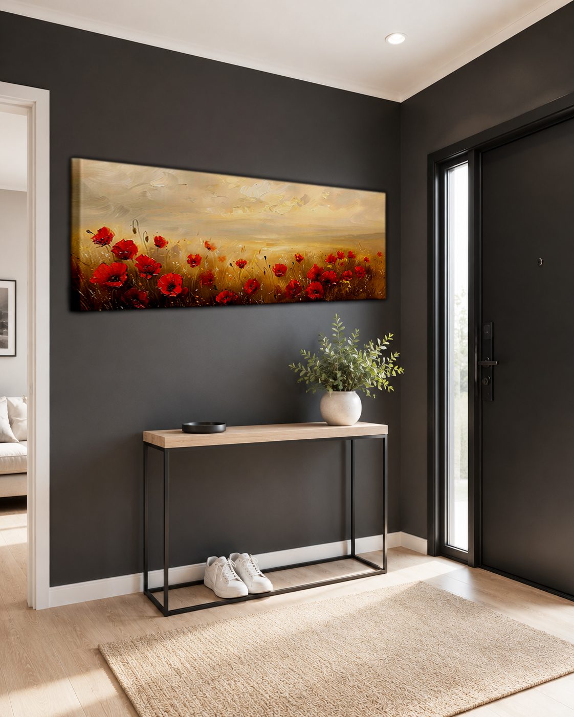 Red Poppy Field at Sunset canvas wall art, unframed canvas