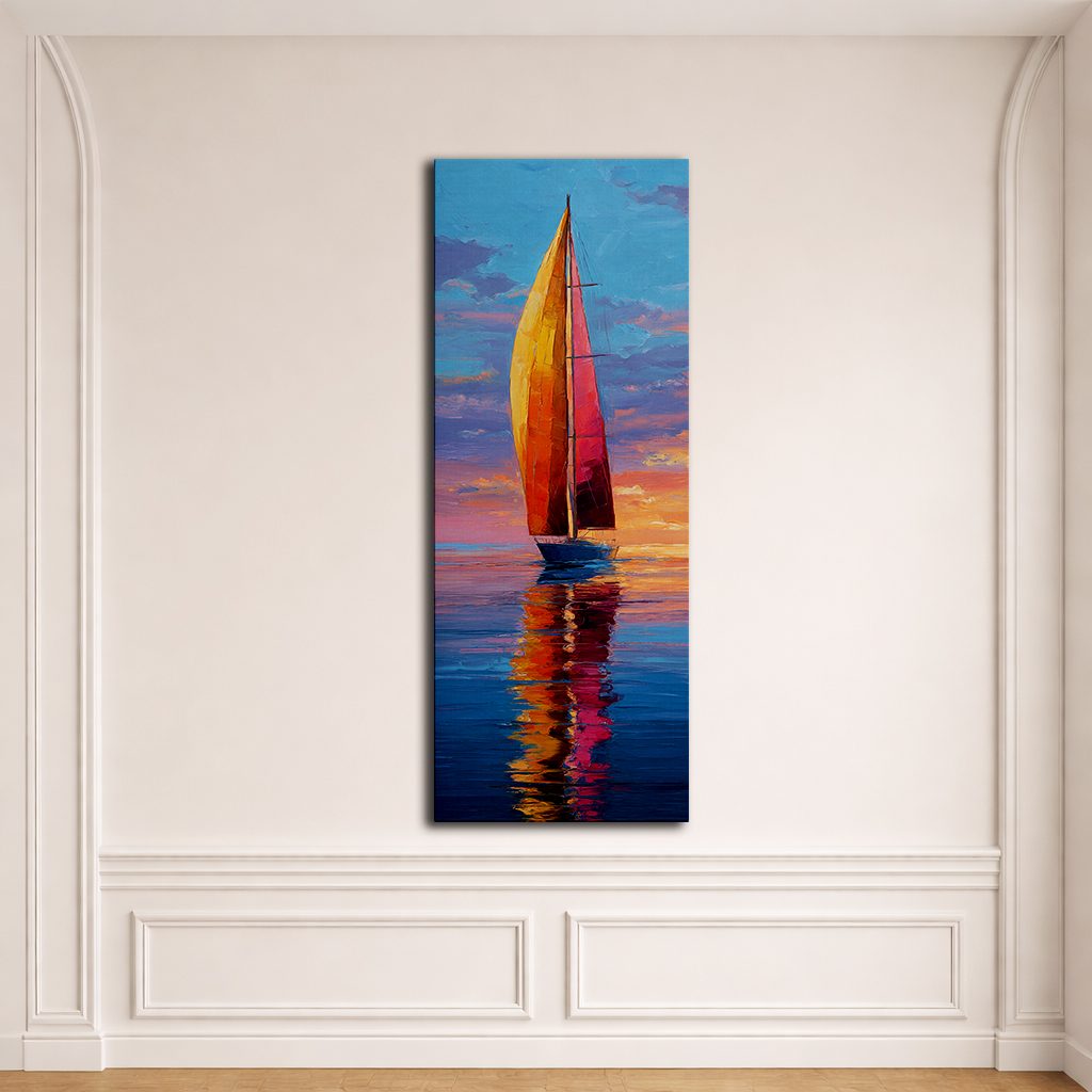 Red Sailboat at Sunset canvas wall art, unframed canvas