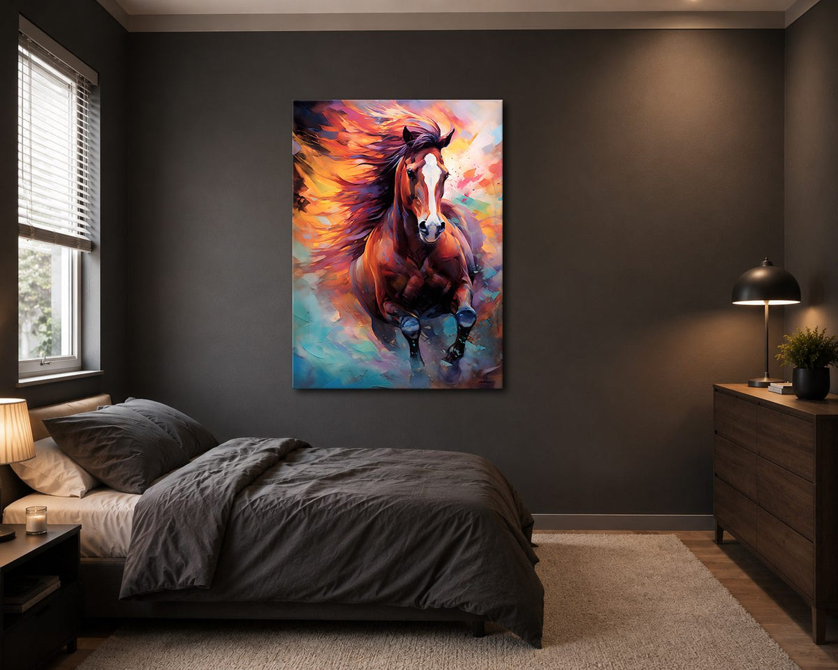 Running Horse in Vibrant Colors canvas wall art, unframed canvas