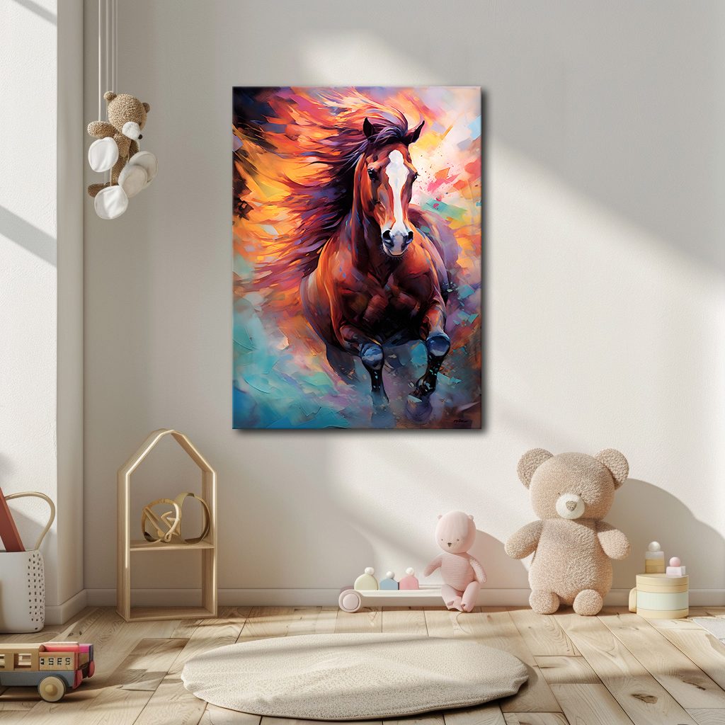 Running Horse in Vibrant Colors canvas wall art, unframed canvas