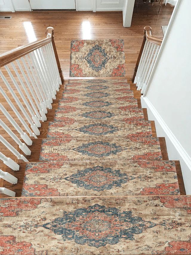 Faded Pink and Blue Vintage Oushak non-slip stair mat