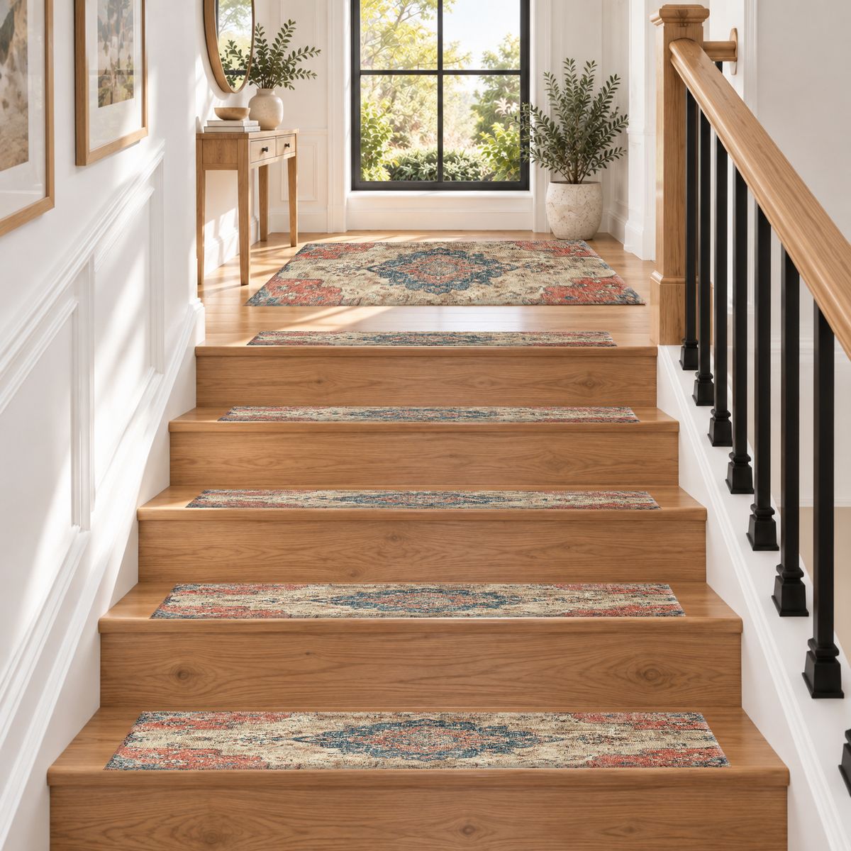 Faded Pink and Blue Vintage Oushak non-slip stair mat