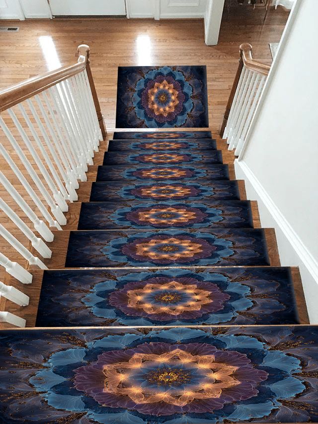 Blue Lotus Mandala Glow non-slip stair mat
