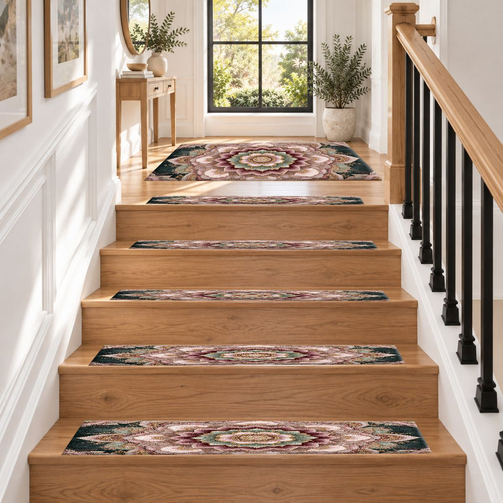 Blush Pink Lotus Mandala non-slip stair mat