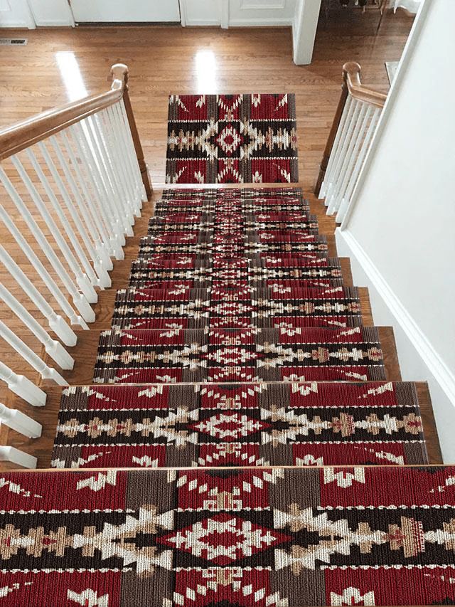 Red and Black Southwestern Kilim non-slip stair mat