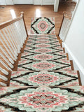 Mint and Black Diamond Medallion non-slip stair mat