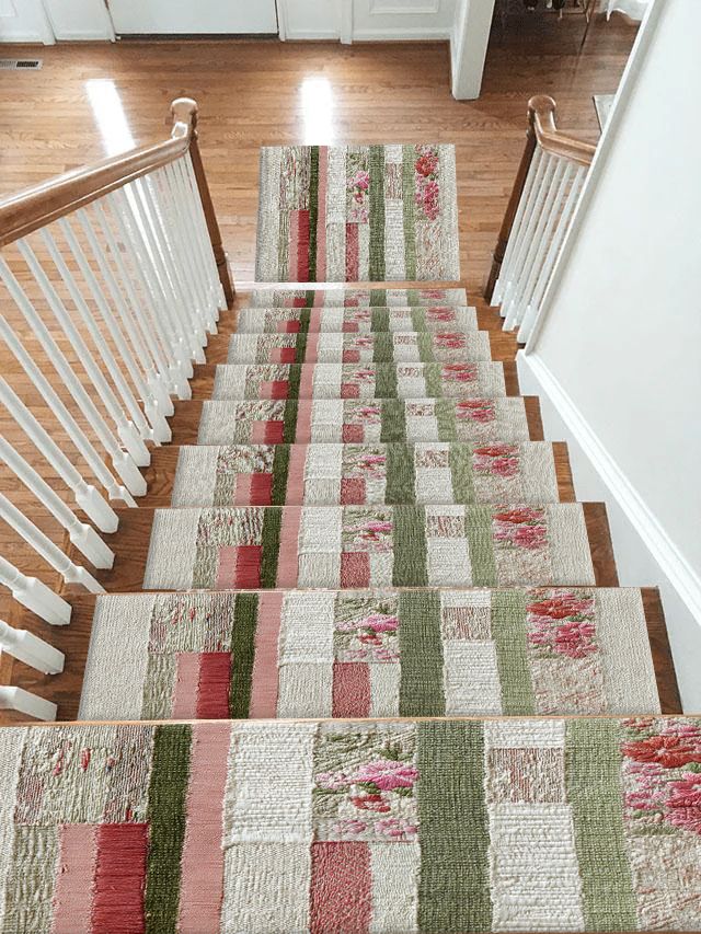 Shabby Chic Rose Striped Patchwork non-slip stair mat