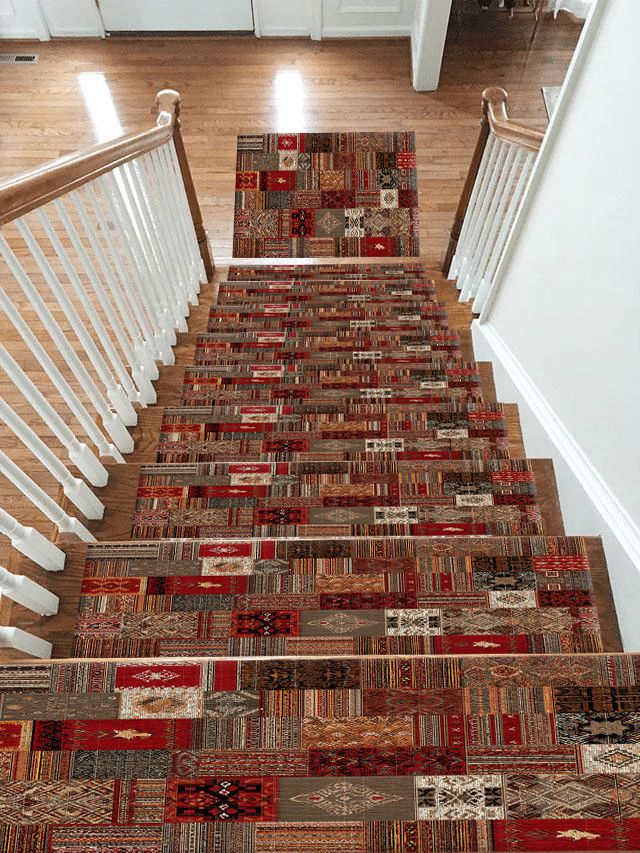 Red Turkish Kilim Patchwork non-slip stair mat